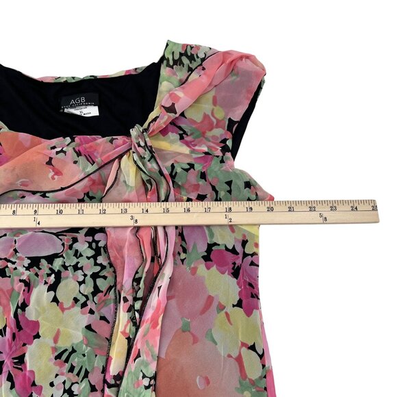 AGB Floral Chiffon Sleeveless Blouse XL Black Pink Multicolor y2k - Picture 5 of 8